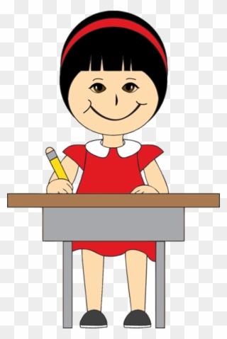 Clipart Children In School Desks - Girl At A Desk Cartoon - Png Download