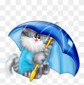 Cat With An Umbrella Clip Art - Cute Rainy Day Clipart - Png Download