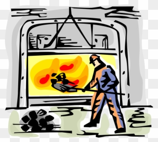 Vector Illustration Of Fireman Or Stoker Worker Shovels - Vector Graphics Clipart