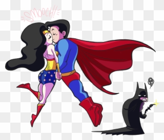 Wonderwoman Smooch N By - Cute Superman And Wonder Woman Clipart
