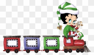 Adorable Betty Boop Elf Sitting On A Train Engine Reading - Cartoon Train Engine Gif Clipart