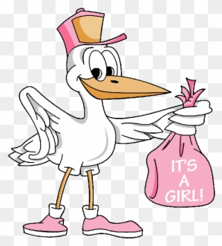 Stork Carrying Baby Girl Clipart