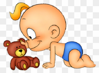Animated Baby Clipart - Baby With Teddy Bear Cartoon - Png Download