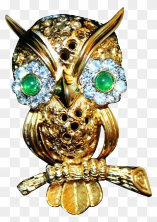 Vintage Jomaz Gold Plated Glass Jeweled Figural Owl - Screech Owl Clipart