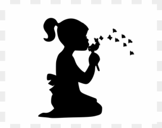 Applikationen - Silhouette Girl Blowing Dandelion Clipart