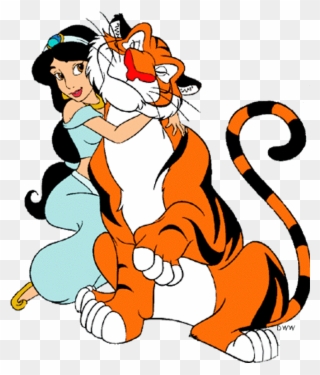 Princess Jasmine Hugging Rajah - Princess Jasmine And Raja Clipart