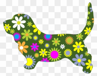 Retro Floral Big Image - Dog With Flowers Clipart - Png Download