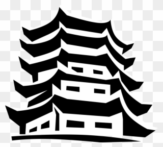 Vector Illustration Of Asian Japanese Or Chinese Pagoda - Illustration Clipart