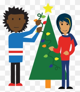 Boy And Girl With Tree And Lights - Wish List Clipart