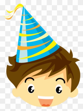 Boy In Birthday Hat - Boy Celebrating Birthday Cartoon Clipart