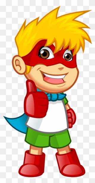 Superhero Boy Standing With Hands On Hips And Thumbs-up - Kid Hero Illustration Clipart