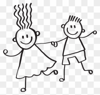 Child's Naive Drawing Of A Boy And Girl - Boy And Girl Drawing Clipart