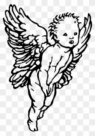 Line Drawing Of A Rose 18, Buy Clip Art - Simple Drawing Cherub Angel - Png Download