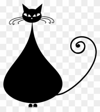 Jpg Library Stock Cat Clip Art Cute Cartoon - Cat Black And White Silhouette - Png Download