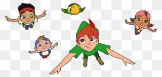 Smee Jake, Peter Pan, Cubby, Izzy, Skully Flying - Cartoon Clipart