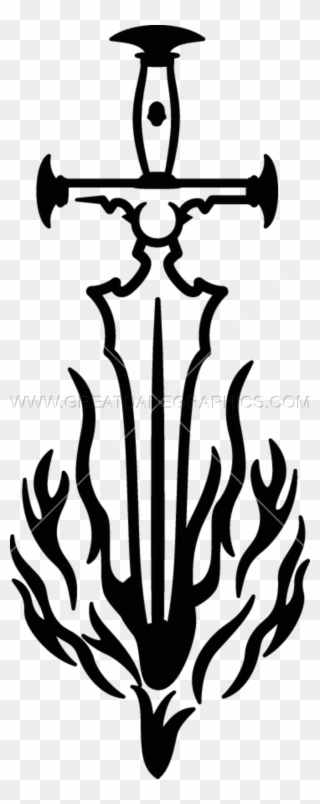 Gothic Clipart Sword - Fire Sword Black And White - Png Download
