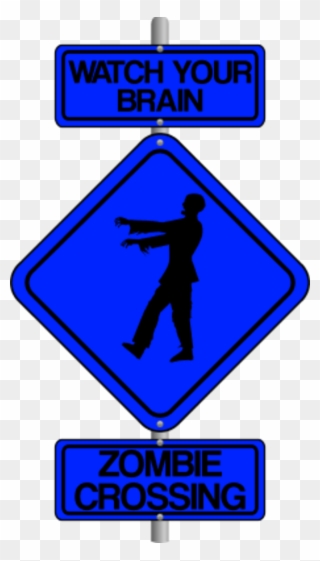 Zombie Crossing The Street Comic Traffic Sign - Zombie Brain Clip Art - Png Download