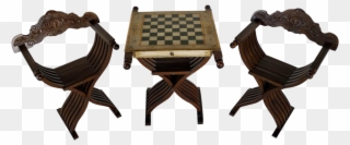 Savonarola Chairs & Slatted Folding Table With Chess - Table Clipart