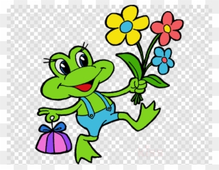 Frog With Flowers Clipart Frog Amphibians Clip Art - Flower And Frog Clipart - Png Download