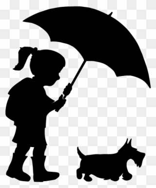 Child Protection Operations - Girl And Dog Under Umbrella Silhouette Clipart