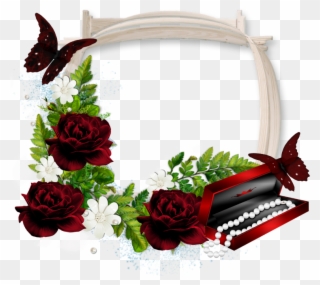 Beautiful Transparent Photo Frame With Dark Red Roses - Beautiful Frames Of Roses Clipart