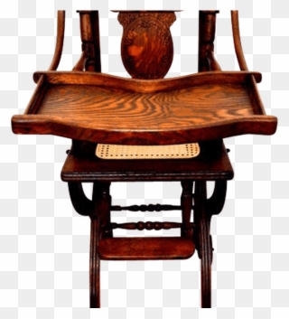 Antique Child's Tiger Oak Pressed Back High Chair Stroller - Antique Clipart