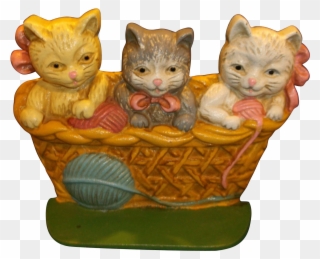 Cast Iron Painted Kittens Basket Door Stop Book End - Doorstop Clipart