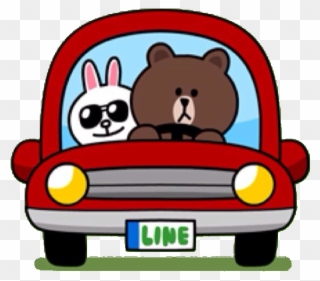 Baby Drives Car - Line Brown Cony Car Clipart