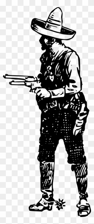 Vintage Cowboy Clipart With Guns - Cowboy Vintage Clipart Black And White - Png Download