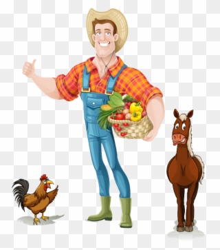Farmer Farm Rooster Man Horse Ftestickers Animal - Farmer On Transparent Background Clipart