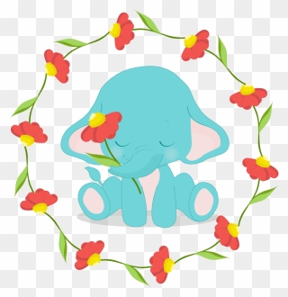 Sublimation Transfer Animal Baby Blue With Flowers - Elephant Clipart
