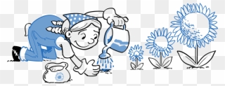 Smiling Woman Watering Flowers - The Dowling Group Clipart