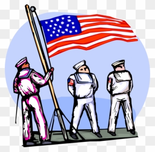 Vector Illustration Of American Naval Sailors Raise - Illustration Clipart