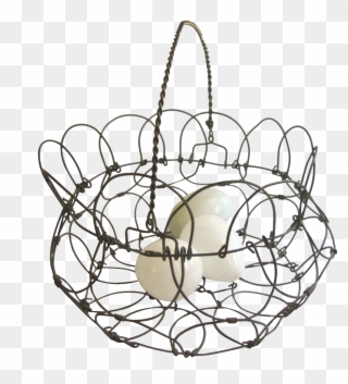 Wire Work Folding Egg Basket With Handle Glass Blown - Basket Clipart
