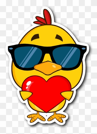 Cute Yellow Chick With Sunglasses And Heart 3" X 4" - Cartoon Chicken In Love Clipart