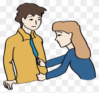 Eine Frau Hilft Einem Mann Seine Jacke Anzuziehen - Cartoon Clipart