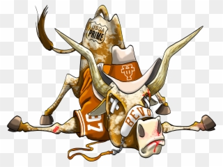 Defeated Texas Longhorn Mascot Cartoon Caricature Illustration - Ut Longhorn Cartoon Png Clipart