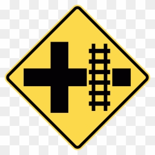W7-13r Railway Crossing On Side Road Crossroad Right - W10 2 Sign Clipart