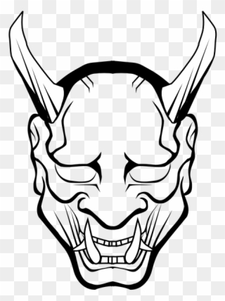 Vector Halo Devil Horn - Oni Mask Black And White Clipart