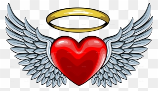 Banner Transparent Library Red Heart With Angel - Heart With Angel Wings And Halo Clipart