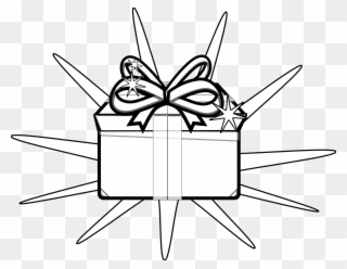 Gift Tag Clipart Black And White - Black And White Drawing Present - Png Download
