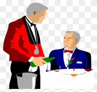 Stock Photo Illustration Of A Waiter Pouring A Drink - Illustration Clipart