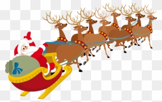 Picture Transparent Santa Claus Clauss Reindeer - Santa Claus With Reindeers Clipart