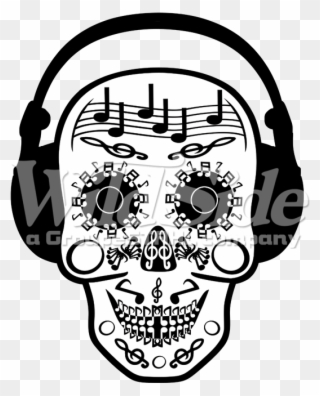 Music Notes Skull With Headphones - Skull Music Png Clipart