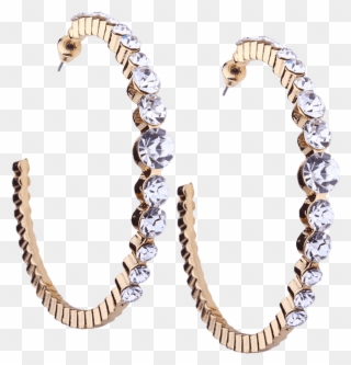 Faux Diamond Inlay Classic Cuff Hoop Earrings Dorado - Earring Clipart
