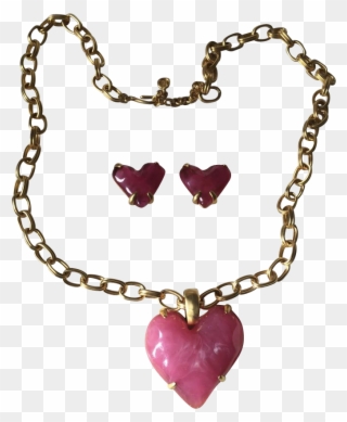 Givenchy Gold Metal Chain & Pink Jelly Lucite Heart - Necklace Clipart