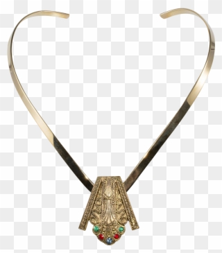 Egyptian Revival Art Deco Dress Clip W/ Collar Necklace - Choker - Png Download