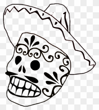 Mask, Mexican, Sombrero, Mustache, Grin - Mexican Calaveras Black And White Clipart