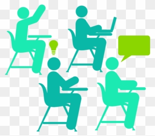 Four Students At Desks - Online Learning Clipart