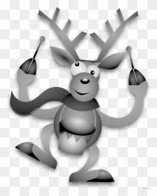 Dancing Reindeer Animal Free Black White Clipart Images - Merry Christmas Happy Reindeer Scarf - Png Download